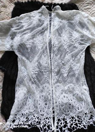 Очень красивый нежный кружевной халат пеньюар туника пляжная