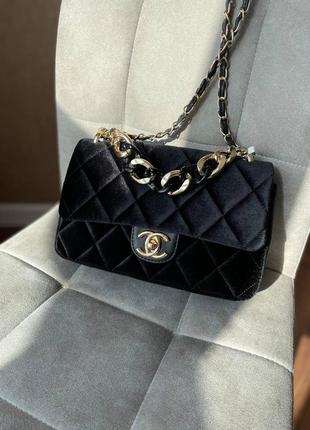 Шикарна бархатна чорна сумочка chanel сумка1 фото
