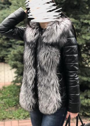 Куртка-трансформер жилетка из натуральной кожи с чернобуркой ares