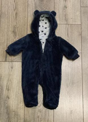 Комбинезон меховый утеплённый с объёмными ушками медвежонок 🧸 на хлопковой подкладке f&f (англия)