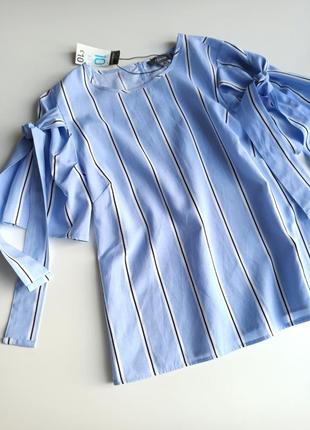 Красивая стильная блуза в вертикальную полоску с оригинальными рукавами1 фото