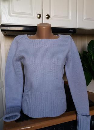 Женский голубой шерстяной свитер толстой вязки1 фото