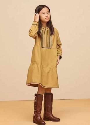 Платье zara лимитированная новая коллекция оверсайз с вышивкой нарядное вышиванка горчичное желтое женское детское для девочки limited edition2 фото