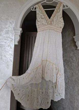 Біла летюча сукня прошва зі шлейфом8 фото