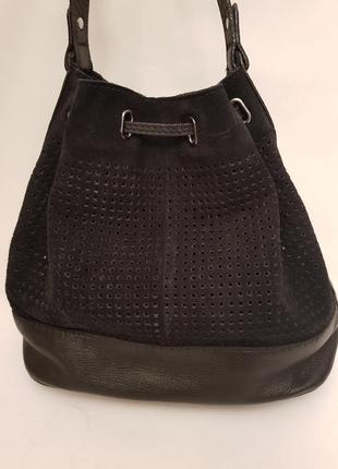 Супертендовая стильная сумка модель мешок итальянского бренда zign кожа+замш2 фото