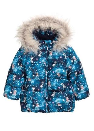 Теплая куртка h&m frozen с эльзой на синтепоне и флисе зима-демисезон на 6-8 лет