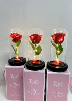 Троянда в колбі велика з підсвічуванням, червона, троянда в колбі з підсвічуванням1 фото