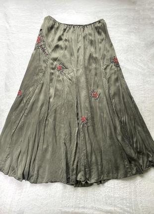 Шелковая юбка длинная макси с вышивкой monsoon р.46 100% шелк1 фото