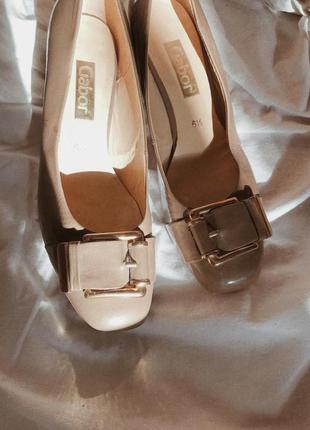 Лакові бежеві туфлі з пряжкою квадратний носик під вінтаж ретро шкіряні gabor в стилі gucci3 фото