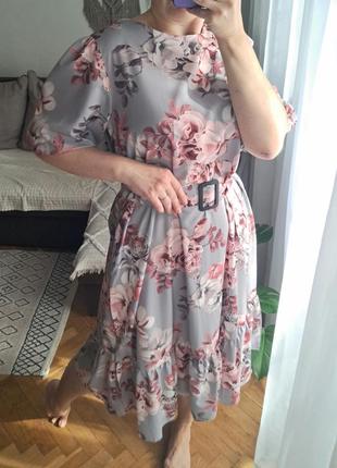 Красива міді сукня в квітковий принт6 фото