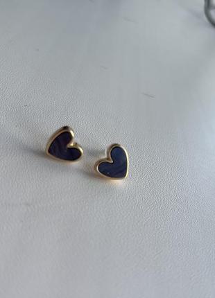 Сережки біжутерія сердечка сині з золотом4 фото