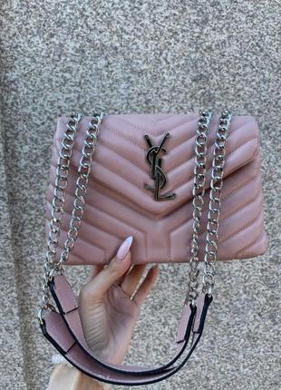 Сумка жіноча стьобана ysl ів сен лоран рожева крос-боді