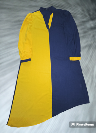 Сукня shein асиметрична жовто-блакитна xs3 фото