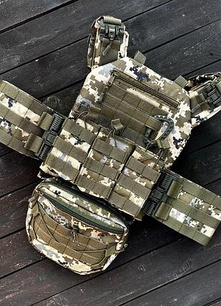 Плитоноска швидкого скидання з боковими карманами + напашник та тройний підсумок під ак