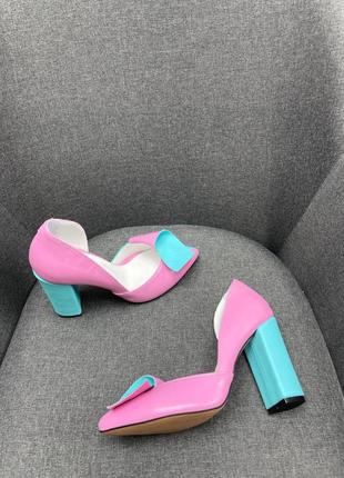 Рожеві з бірюзовим шкіряні туфлі човники багато кольорів6 фото