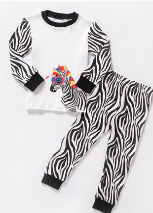 Пижама для девочки, белая. стильная зебра.3 фото