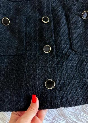 Черная твидовая юбка f&f с пуговицами6 фото