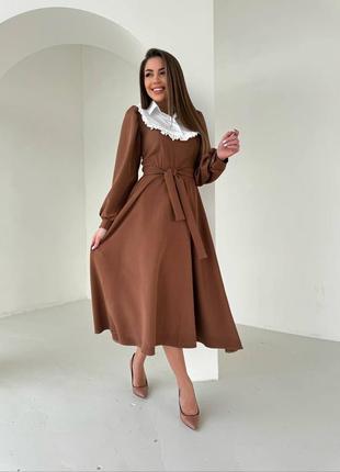 Платье ниже колена с жабо 42-52 р-р