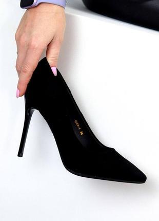 Завжди актуальні класичні чорні туфлі з еко замші, каблук 11 см1 фото