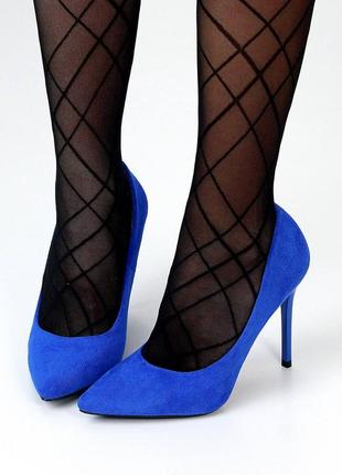 Туфлі синього кольору з еко замші, каблук 11 см6 фото