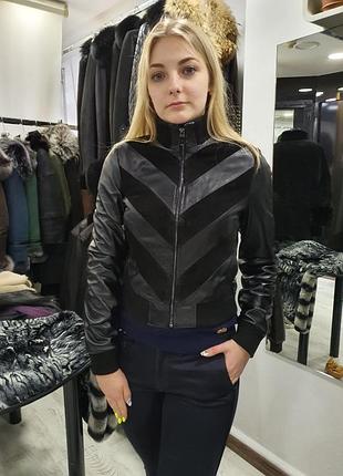 Куртка бомбер натуральная кожа  комбинированная с замшей производство турция