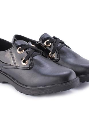 Стильные черные закрытые туфли оксфорды на шнурках низкий ход3 фото