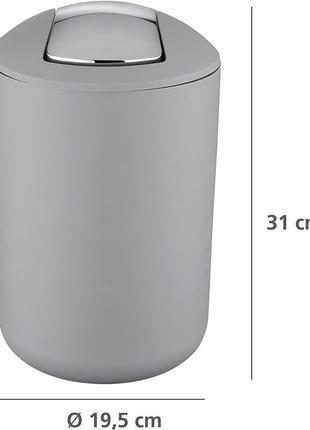Контейнер для мусора wenko brasil cosmetic bin grey, l 6,5 л, пластик (tpe), 19,5 x 31 x 19,5 см, серый3 фото