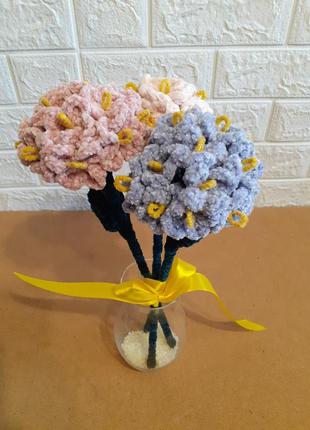 В'язаний букет гортензій, ручна робота, в'язані квіти, інтер'єрні квіти7 фото
