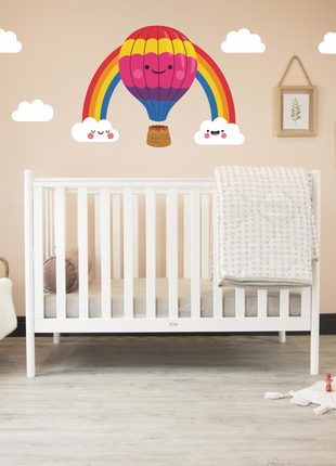 Вінілова інтер'єрна наклейка кольорова декор на стіну, шпалери в дитячу "повітряна куля, веселка,