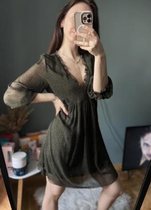 Сукня плаття zara кольору хакі в горошок7 фото
