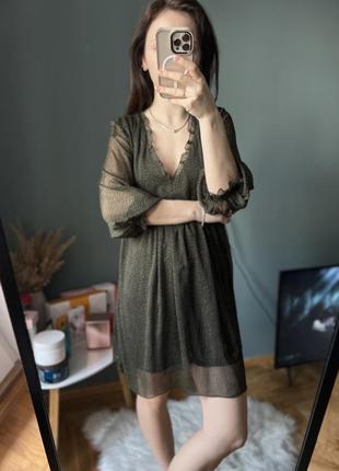 Сукня плаття zara кольору хакі в горошок8 фото
