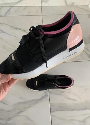 Натуральные кроссовки черно-розовые balenciaga 'race runner'6 фото