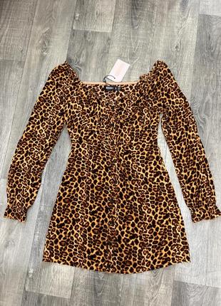 Сукня міні на ґудзиках леопардова а-силует1 фото