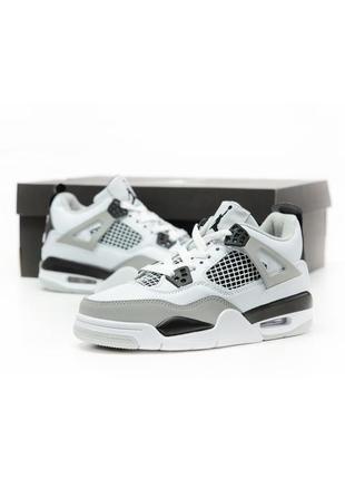 Чоловічі кросівки nike air jordan 4 retro white grey black джордан білого з сірим та чорним кольорів
