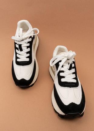 Жіночі кросівки шкіряні чорні білі 37-40 кроссовки женские кожаные2 фото