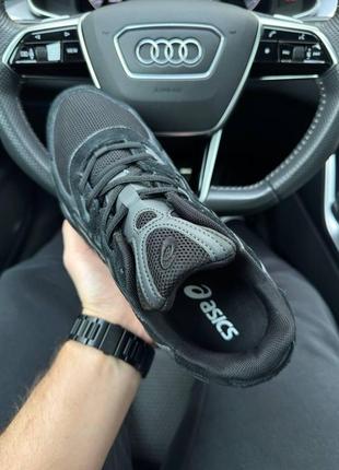 Чоловічі замшеві сітка кросівки asics gel — nyc all black gray, чоловічі кеди асикс чорні. чоловіче взуття7 фото