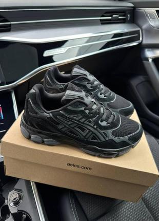 Чоловічі замшеві сітка кросівки asics gel — nyc all black gray, чоловічі кеди асикс чорні. чоловіче взуття10 фото