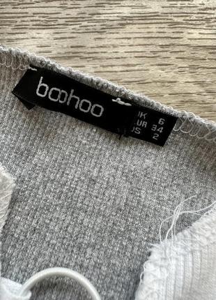 Стильный кроп топ майка в рубчик печворк на шнуровке спереди boohoo 34/xs6 фото