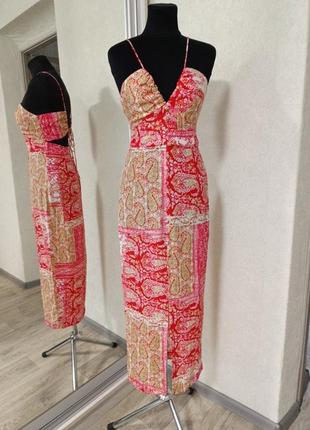 Сукня з льоном сарафан в стилі печворк етно бохо на тонких бретелях на літо zara пейслі