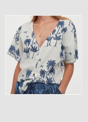Стильная натуральная льняная блуза рубашка с завязками на талии h&m 36/s1 фото
