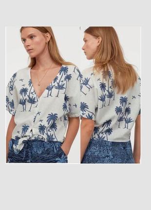 Стильная натуральная льняная блуза рубашка с завязками на талии h&m 36/s3 фото
