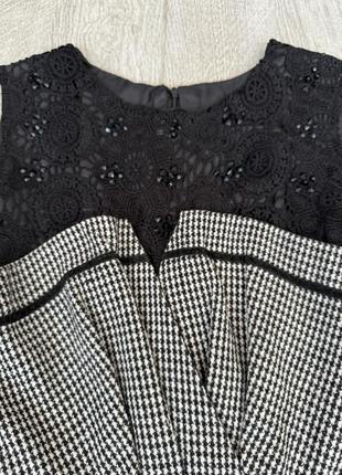 Сукня мереживна з клеш в гусячу лапку платье теплое в гусиную лапку кружевное2 фото
