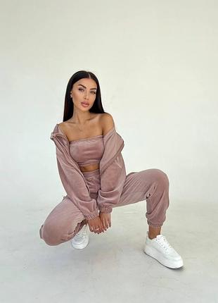 Плюшевий костюм трійка 😍 нереальний велюровий спортивний костюм ❤️ жіночий костюм велюр ❤️ рожевий костюм трійка7 фото