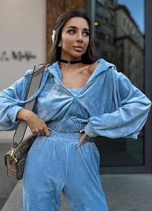 Плюшевий костюм трійка 😍 нереальний велюровий спортивний костюм ❤️ жіночий костюм велюр ❤️ рожевий костюм трійка5 фото