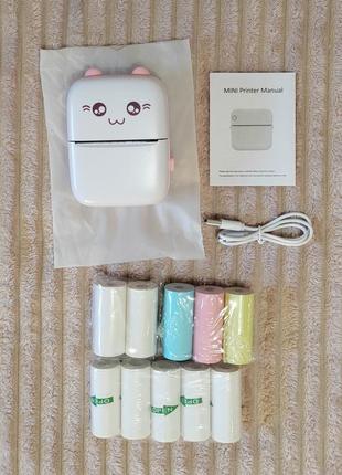 Маленький принтер для друку з телефону портативний дитячий принтер кишеньковий міні принтер котик