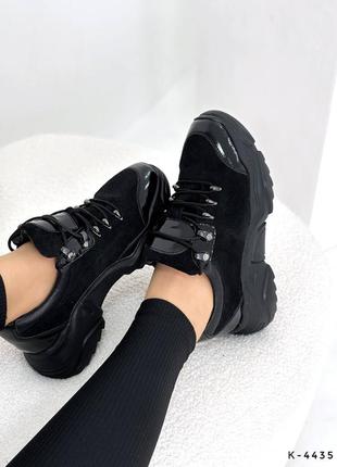 Натуральні кросівки rich , чорні, натуральна замша/лак3 фото