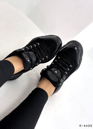 Натуральні кросівки rich , чорні, натуральна замша/лак6 фото