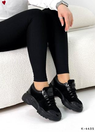 Натуральні кросівки rich , чорні, натуральна замша/лак5 фото