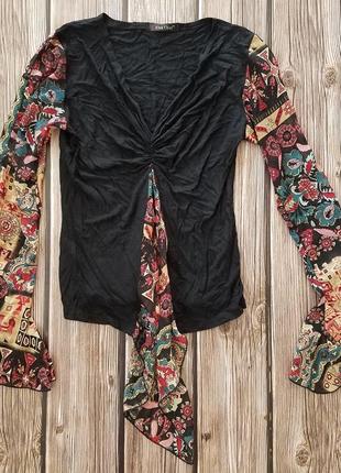 Блузка з коротким рукавом кльош, чорна жіноча сорочка, асиметрична блузка, розкльошений рукав