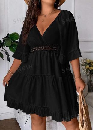 Трендова чорна ярусна сукня плаття на запах з мереживом бренд shein3 фото